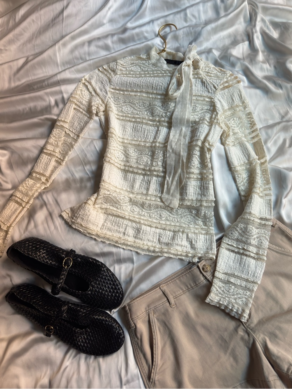 Ivory Lace Tie-Neck Blouse